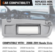 DURAFORCE Passenger Side RH Sun Visor For Honda Civic 2006 2007 2008 2009 2010 2011 Grey