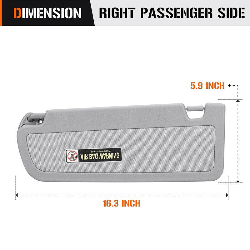 DURAFORCE Passenger Side RH Sun Visor For Honda Civic 2006 2007 2008 2009 2010 2011 Grey