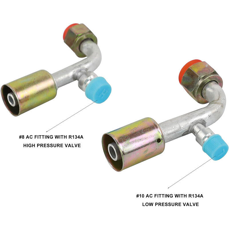 DURAFORCE AC Fitting Set #8 and #10 Female Oring Beadlock 90 Degree & R134a pressure valve