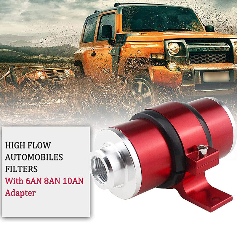 DURAFORCE AN6 AN8 AN10 Inline Fuel Filter with Bracket Cleanable 30 Micron Universal Red
