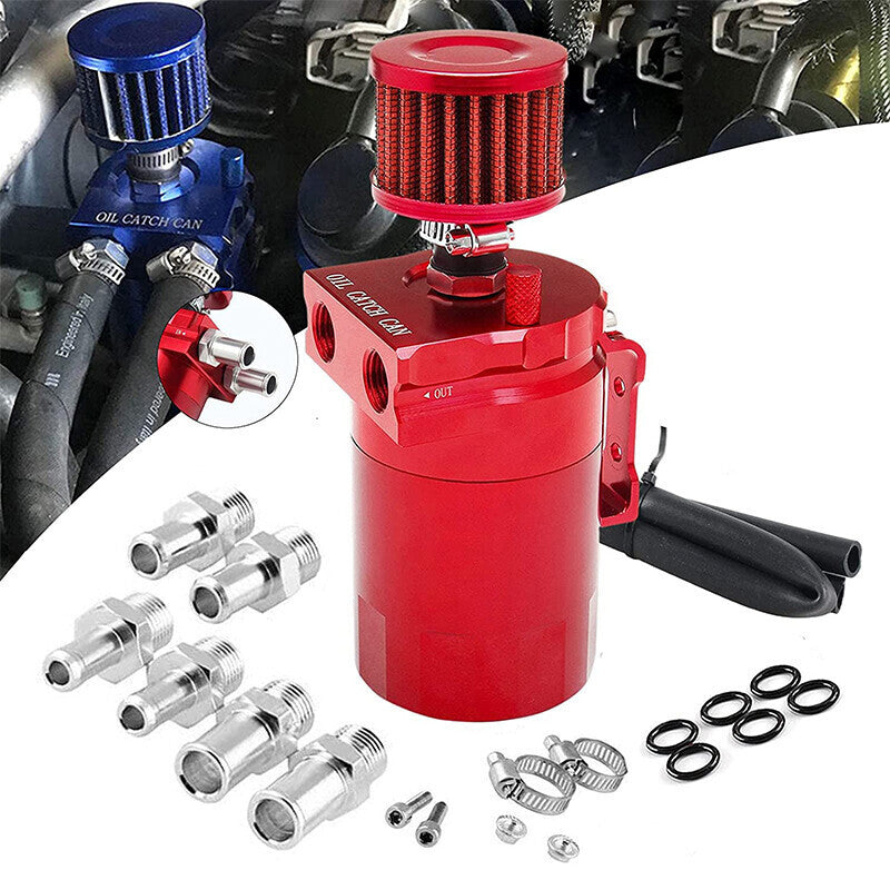 DURAFORCE Universal Oil Catch Can Kit Red Baffled Reservoir with Breather Filter US STOCK