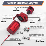 DURAFORCE Universal Oil Catch Can Kit Red Baffled Reservoir with Breather Filter US STOCK