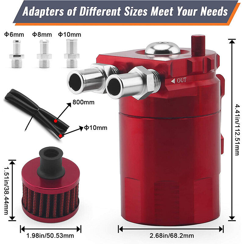 DURAFORCE Universal Oil Catch Can Kit Red Baffled Reservoir with Breather Filter US STOCK