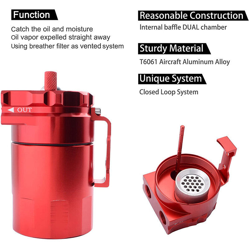 DURAFORCE Universal Oil Catch Can Kit Red Baffled Reservoir with Breather Filter US STOCK