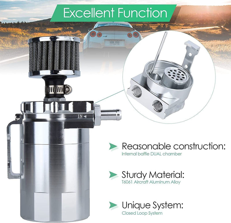 DURAFORCE Oil Catch Can Kit Reservoir Polished Tank + Breather Filter Universal Aluminum S