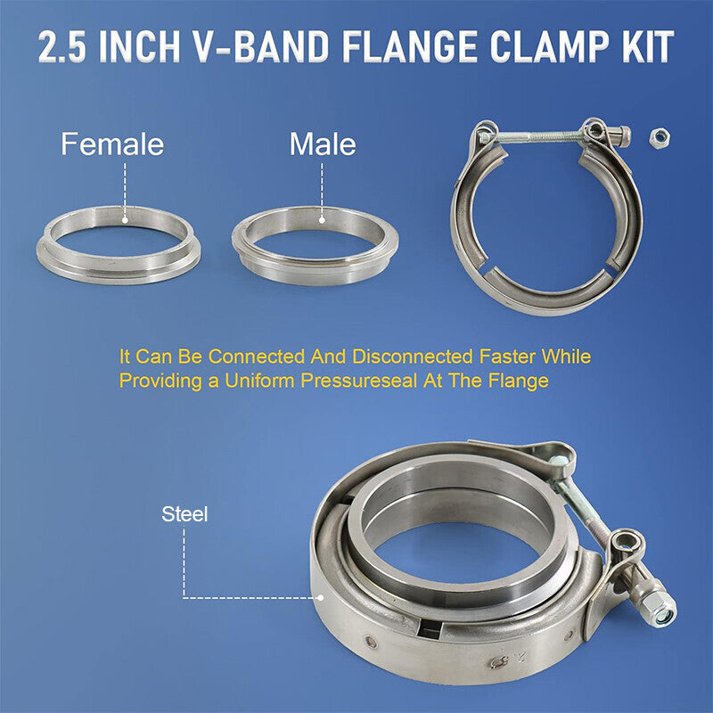 DURAFORCE 4X 2.5" inch V-Band Flange&Clamp Kit For Turbo Exhaust pipes Mild Steel