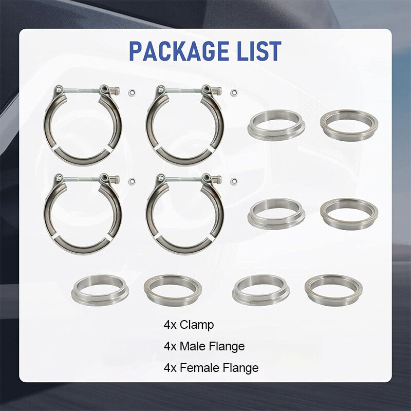 DURAFORCE 4X 2.5" inch V-Band Flange&Clamp Kit For Turbo Exhaust pipes Mild Steel