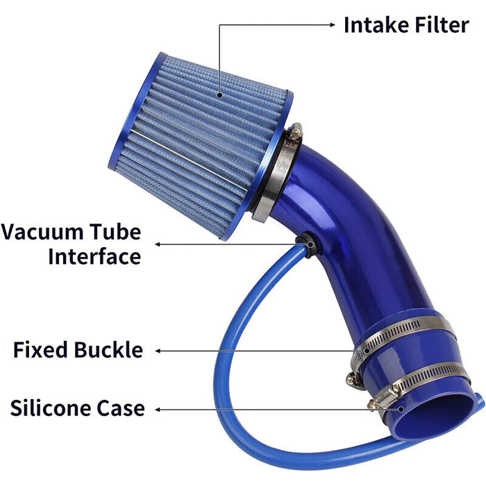 DURAFORCE 3" Cold Air Intake Pipe Universal Induction Kit Aluminum Hose With Filter Blue