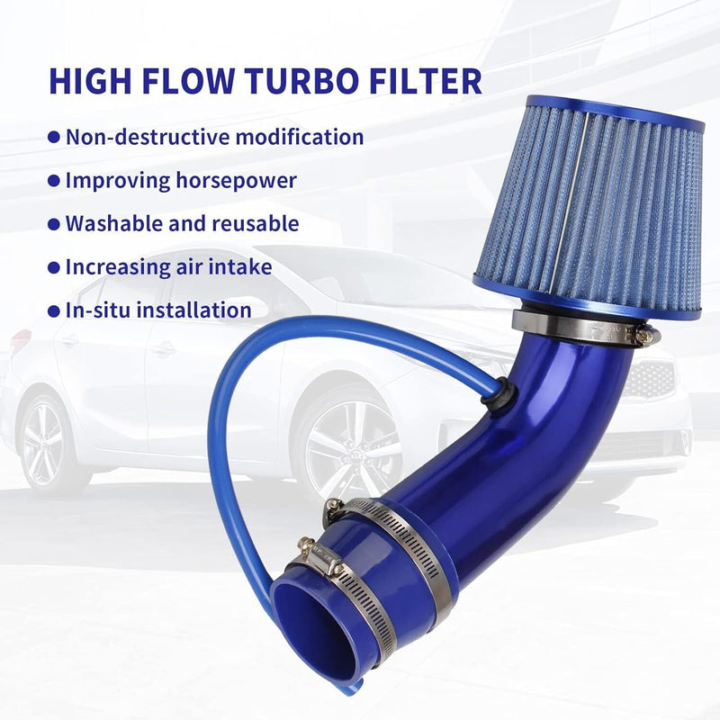 DURAFORCE 3" Cold Air Intake Pipe Universal Induction Kit Aluminum Hose With Filter Blue