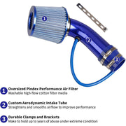 DURAFORCE 3" Cold Air Intake Pipe Universal Induction Kit Aluminum Hose With Filter Blue