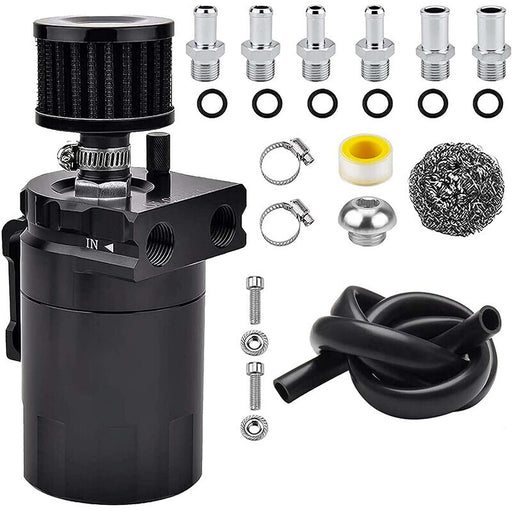 DURAFORCE Black Oil Catch Can Kit Reservoir Baffled Tank & Breather Filter Universal Alum