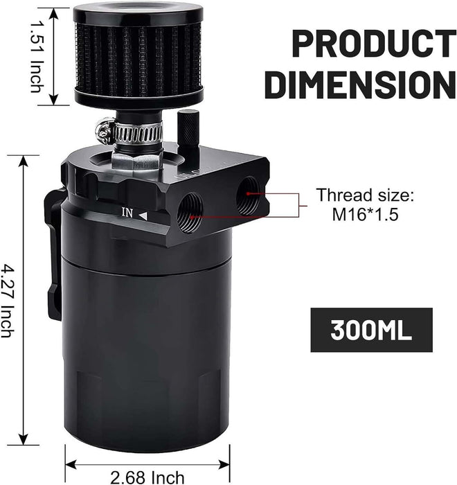 DURAFORCE Black Oil Catch Can Kit Reservoir Baffled Tank & Breather Filter Universal Alum
