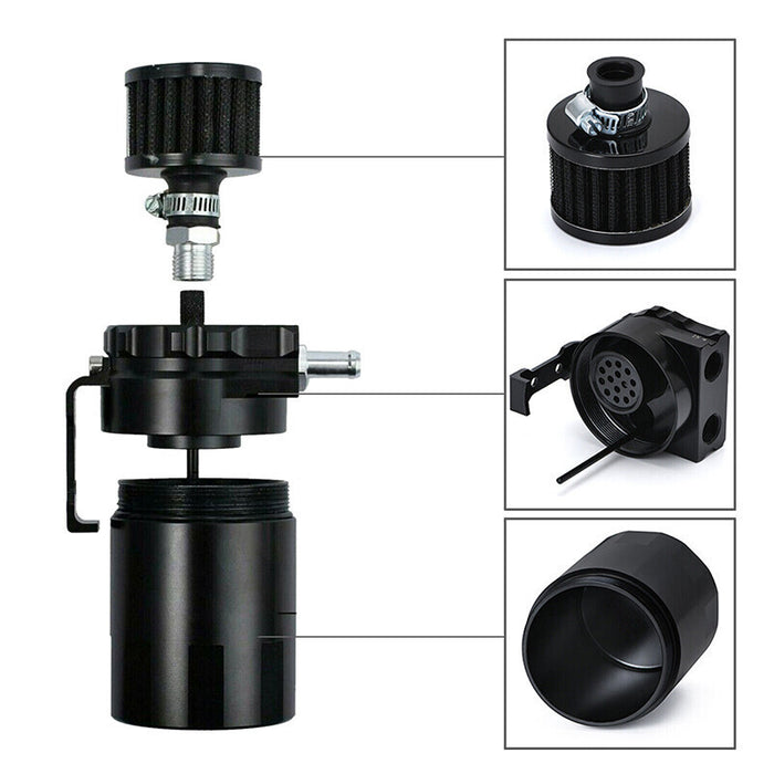 DURAFORCE Black Oil Catch Can Kit Reservoir Baffled Tank & Breather Filter Universal Alum