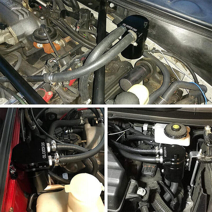 DURAFORCE Black Oil Catch Can Kit Reservoir Baffled Tank & Breather Filter Universal Alum