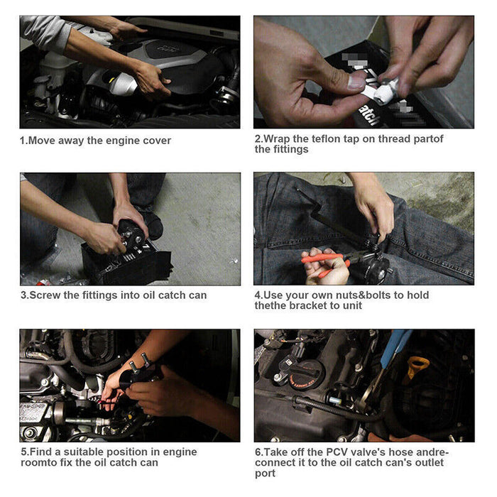 DURAFORCE Black Oil Catch Can Kit Reservoir Baffled Tank & Breather Filter Universal Alum