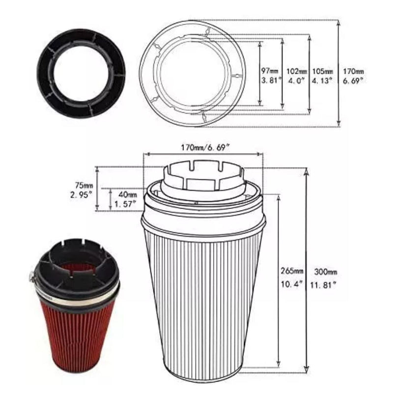 DURAFORCE 4" RED Truck Long Performance High Flow Cold Air Intake Cone Dry Filter