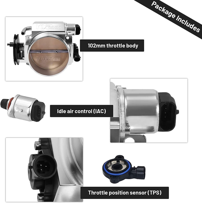 DURAFORCE 102mm Throttle Body +TPS IAC + Throttle Cable Bracket For LS1 LS2 LS3 LS6 Sliver