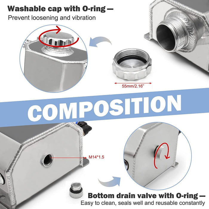 DURAFORCE 2L Polished Aluminum Coolant Radiator Overflow Reservoir Expansion Water Tank