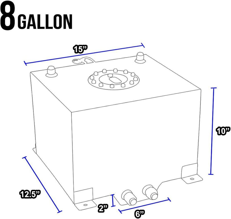 DURAFORCE 8 Gallon 30L Fuel Cell Gas Tank Aluminum Racing Street Drift with Level Sender