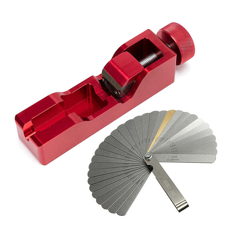 DURAFORCE Engine Spark Plug Gap Gapper Tool with 32 Blades Measuring Tool Metric SAE Red