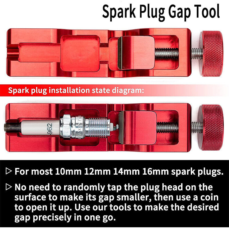 DURAFORCE Engine Spark Plug Gap Gapper Tool with 32 Blades Measuring Tool Metric SAE Red