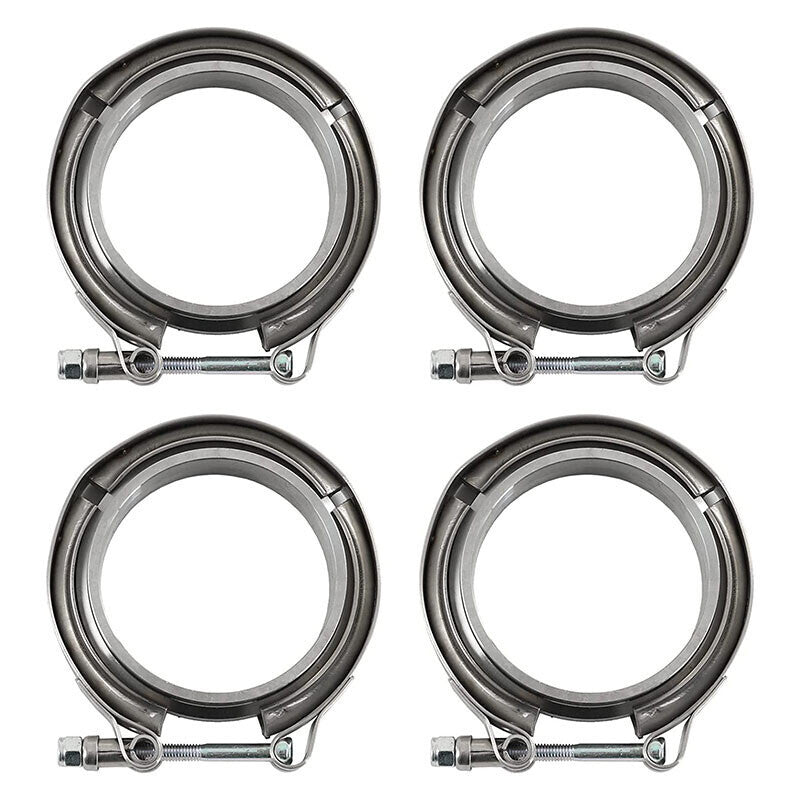 DURAFORCE 4PCS 3 Inch V Band Clamp Kit Male Female Flange Polished Steel Turbo Exhaust 3"