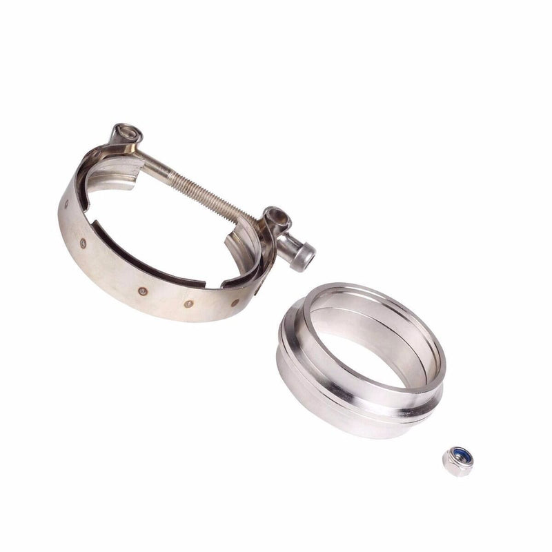 DURAFORCE 4PCS 3 Inch V Band Clamp Kit Male Female Flange Polished Steel Turbo Exhaust 3"