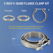 DURAFORCE 4PCS 3 Inch V Band Clamp Kit Male Female Flange Polished Steel Turbo Exhaust 3"