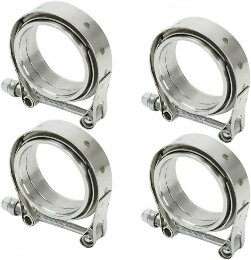 DURAFORCE 4PCS 3 Inch V Band Clamp Kit Male Female Flange Polished Steel Turbo Exhaust 3"