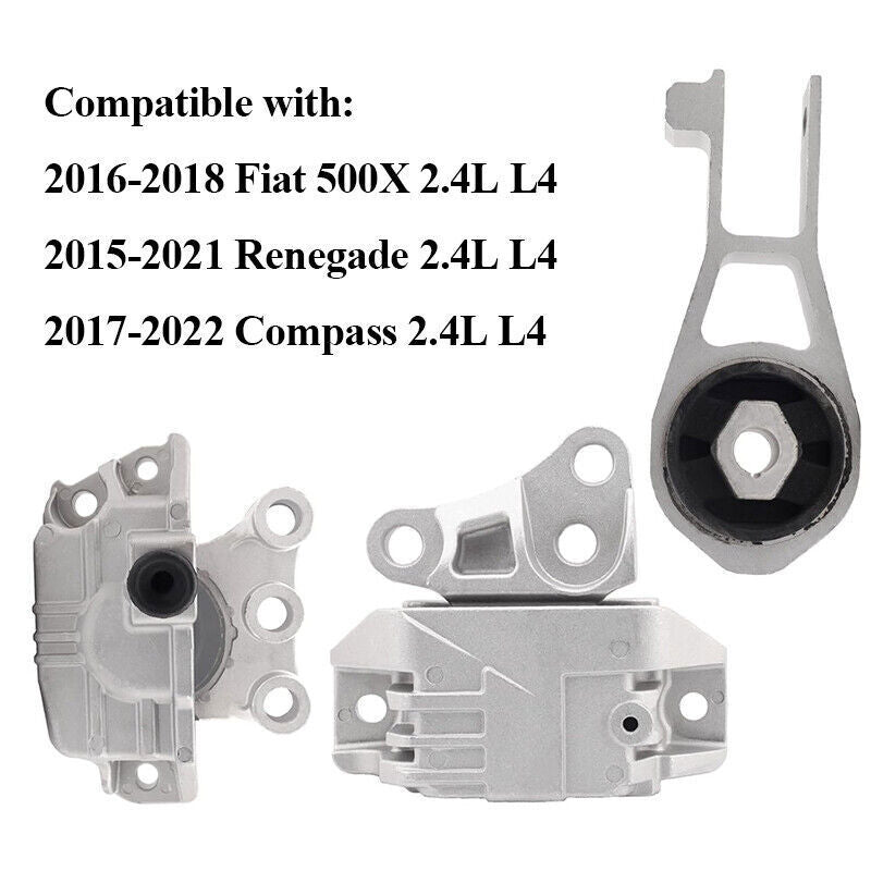DURAFORCE 3Pcs Engine Mounts & Transmission Mount Set For Jeep Renegade Fiat 500X L4-2.4L