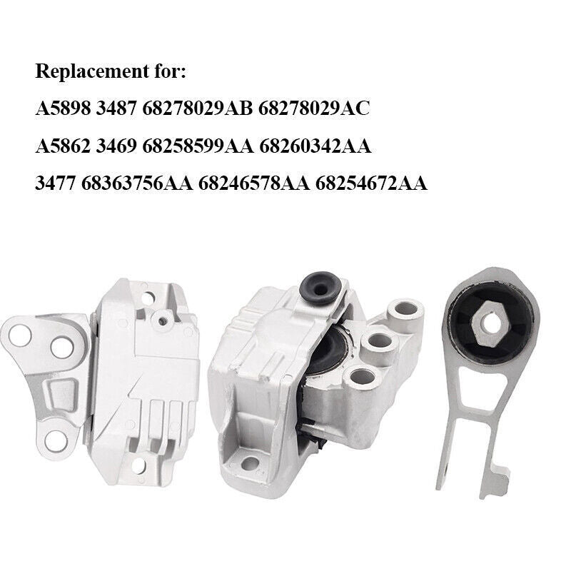 DURAFORCE 3Pcs Engine Mounts & Transmission Mount Set For Jeep Renegade Fiat 500X L4-2.4L