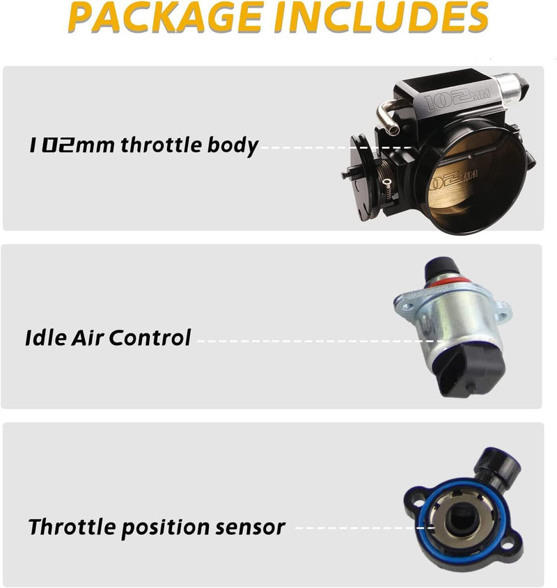 DURAFORCE 102mm 4 Bolt Throttle Body + TPS IAC+Throttle Cable Kit For GM Gen III LS1 LS2