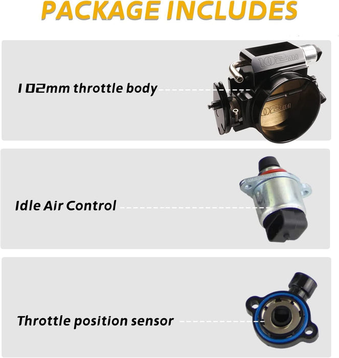 DURAFORCE 102mm 4 Bolt Throttle Body + TPS IAC+Throttle Cable Kit For GM Gen III LS1 LS2