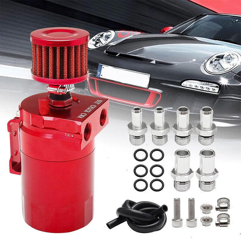 DURAFORCE Oil Catch Can Kit Reservoir Tank Engine Red Polish Baffled Universal Aluminum
