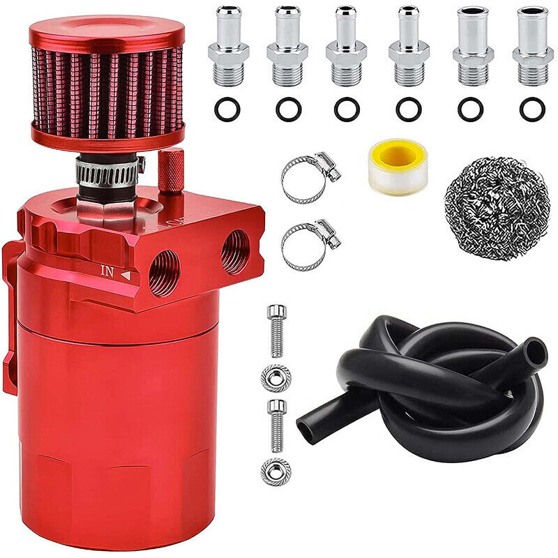 DURAFORCE Oil Catch Can Kit Reservoir Tank Engine Red Polish Baffled Universal Aluminum