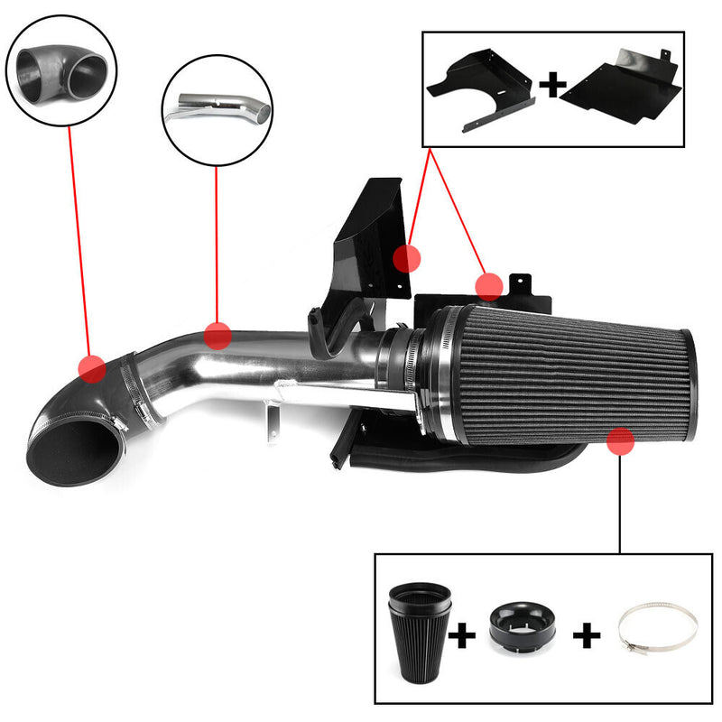 DURAFORCE 4" Black Cold Air Intake+Heat Shield Kit For 99-06 GMC/Chevy V8 4.8L/5.3L/6.0L