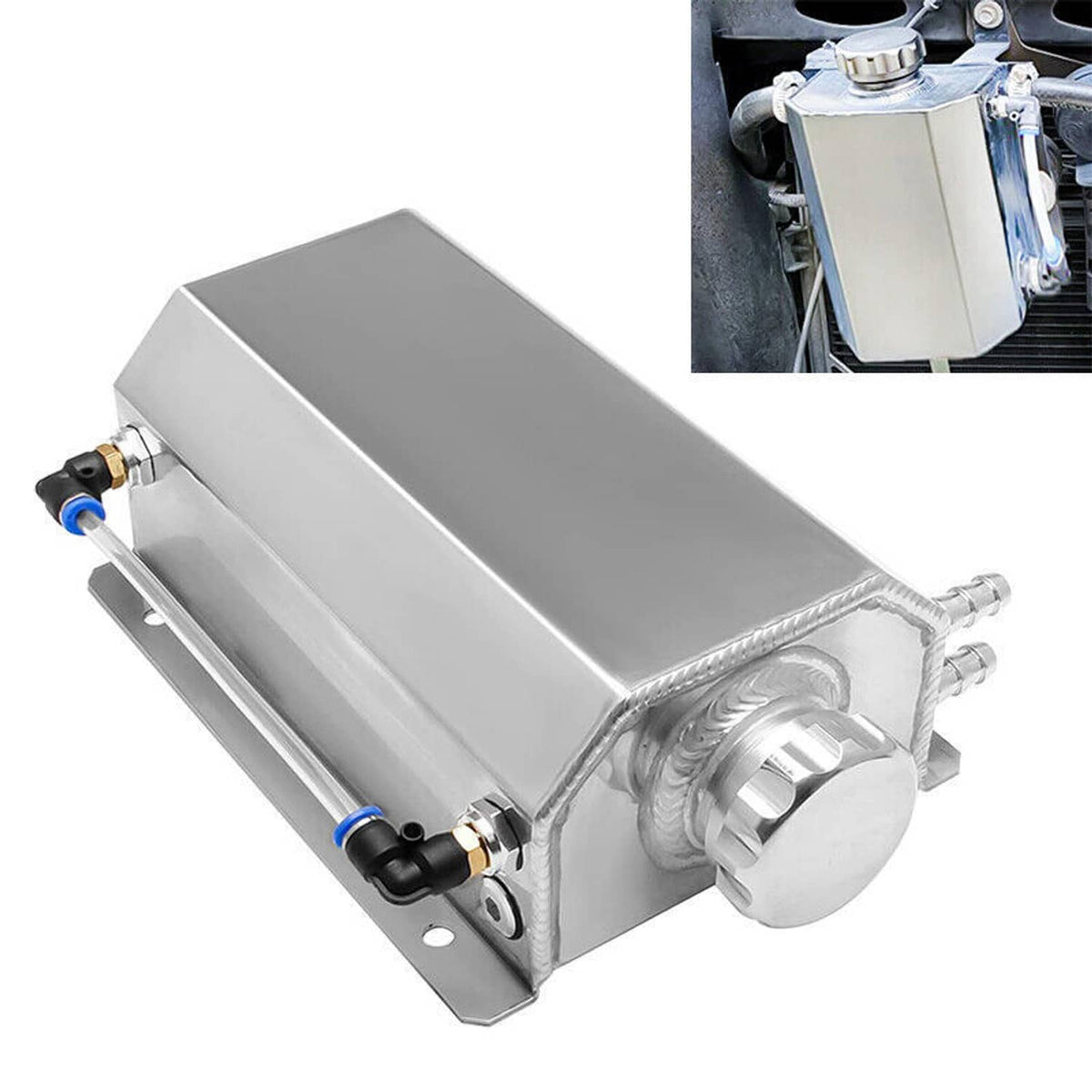 2L Universal Coolant Radiator Tank Aluminum Overflow Bottle Recovery W ...