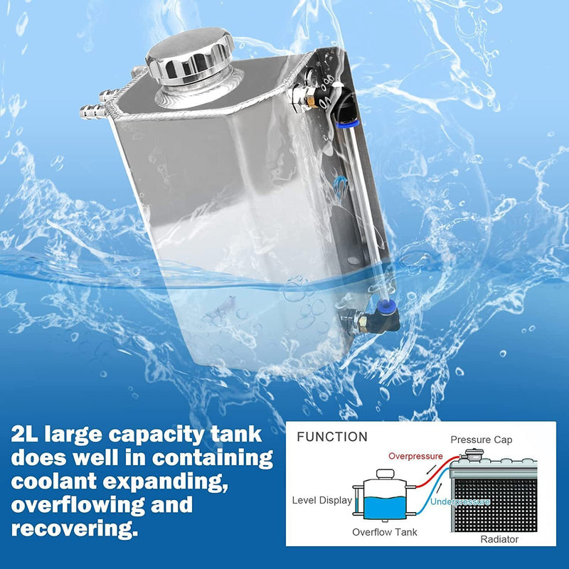 DURAFORCE 2L Universal Coolant Radiator Tank Aluminum Overflow Bottle Recovery With Cap
