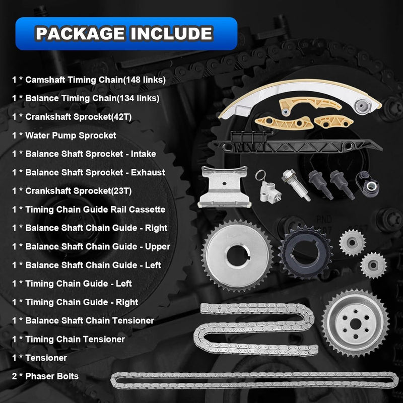 DURAFORCE Timing Chain Kit for 08-13 Chevrolet Malibu 10-15 Equinox L4 2.4L 2.2L 2.0L DOHC