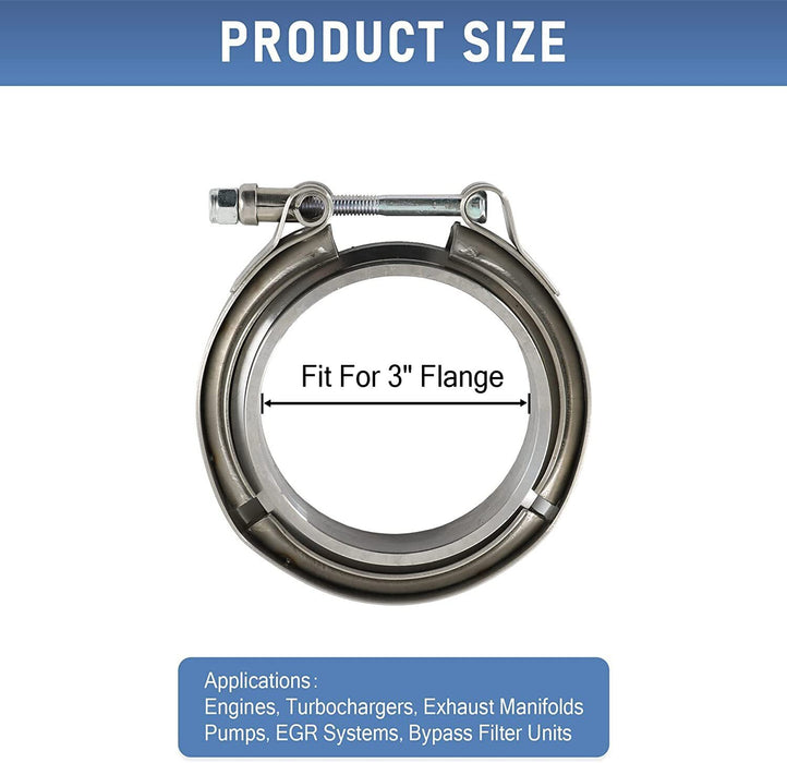 DURAFORCE 3" V-Band Flange&Clamp Kit Male/Female With Ridge Exhaust Steel X4 PCS