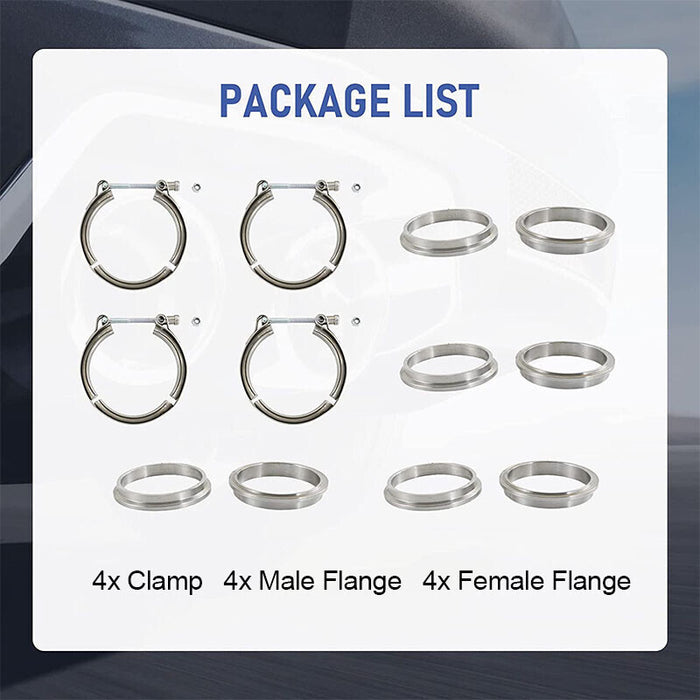 DURAFORCE 3" V-Band Flange&Clamp Kit Male/Female With Ridge Exhaust Steel X4 PCS