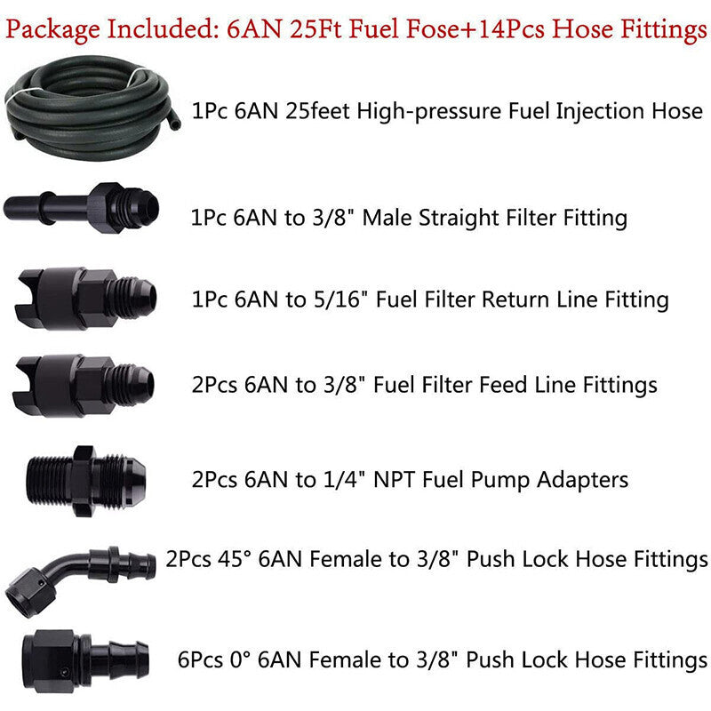 DURAFORCE 25Ft 3/8'' LS SWAP Fuel Injection Line Kit Complete Conversion EFI FI Fitting US