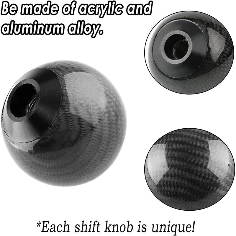 DURAFORCE Universal Carbon Fiber Style Gear Shift Knob Round Ball with 3 Adapters