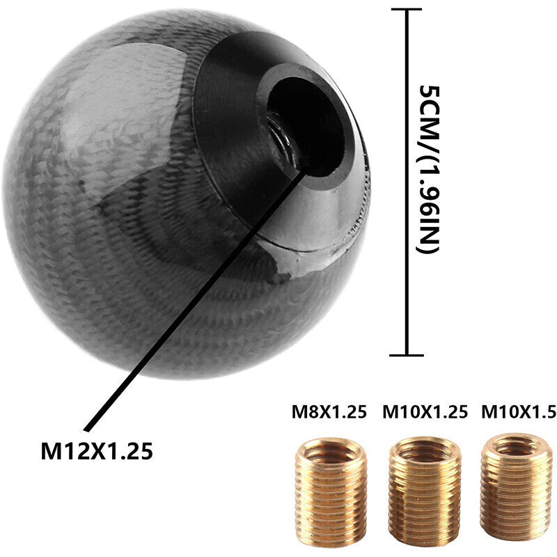 DURAFORCE Universal Carbon Fiber Style Gear Shift Knob Round Ball with 3 Adapters