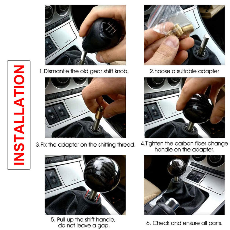 DURAFORCE Universal Carbon Fiber Style Gear Shift Knob Round Ball with 3 Adapters