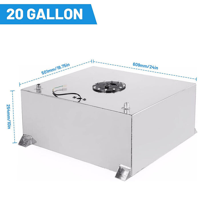 DURAFORCE 20 GALLON ALUMINUM FUEL CELL GAS TANK+CAP+LEVEL SENDER+STEEL FUEL LINE KIT US