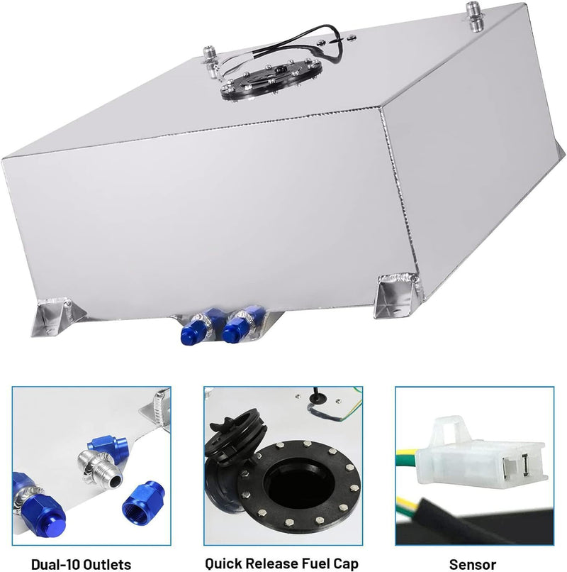 DURAFORCE 20 GALLON ALUMINUM FUEL CELL GAS TANK+CAP+LEVEL SENDER+STEEL FUEL LINE KIT US