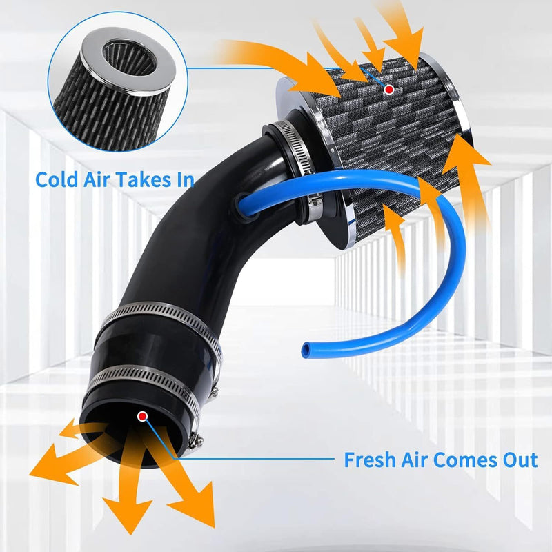 DURAFORCE Black 3" Cold Air Intake Filter Induction Kit Pipe Power Flow Hose System US New