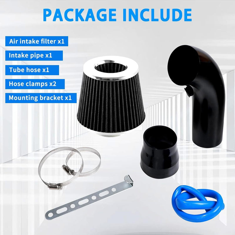 DURAFORCE Black 3" Cold Air Intake Filter Induction Kit Pipe Power Flow Hose System US New