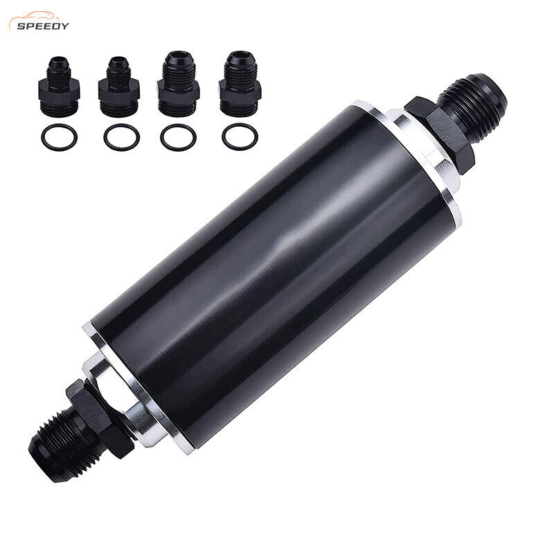 DURAFORCE Aluminum High Flow 58mm Inline Fuel Filter 100 Micron AN6 AN8 AN10 Adapter